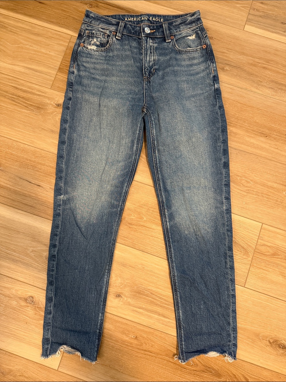 American Eagle Outfitters Dark Blue High-Rise Straight Jeans